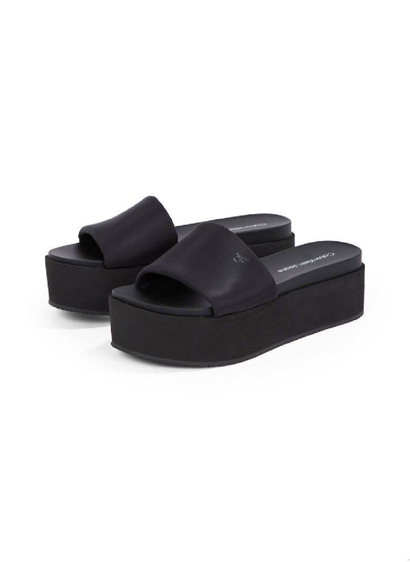 Women's Platform Wedge Sandals - Polyester, Black
