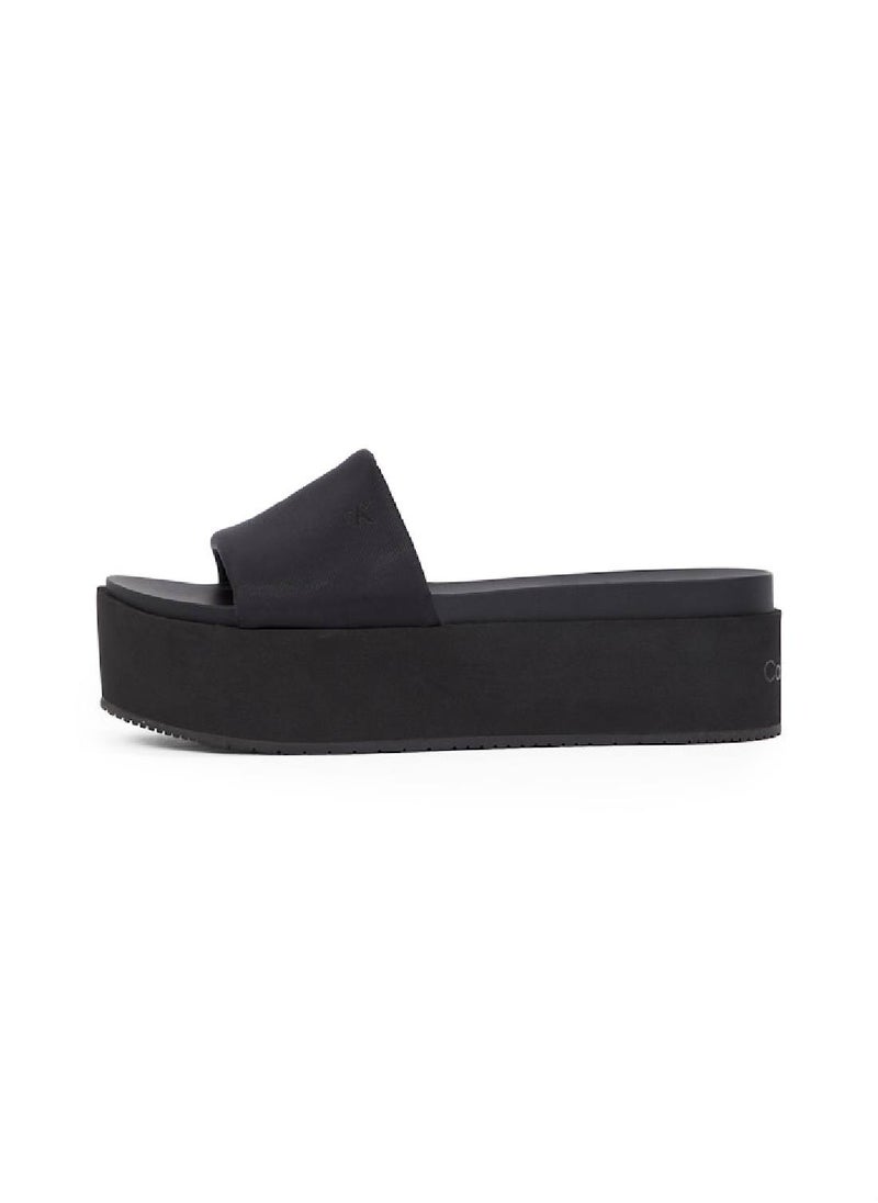 Women's Platform Wedge Sandals - Polyester, Black