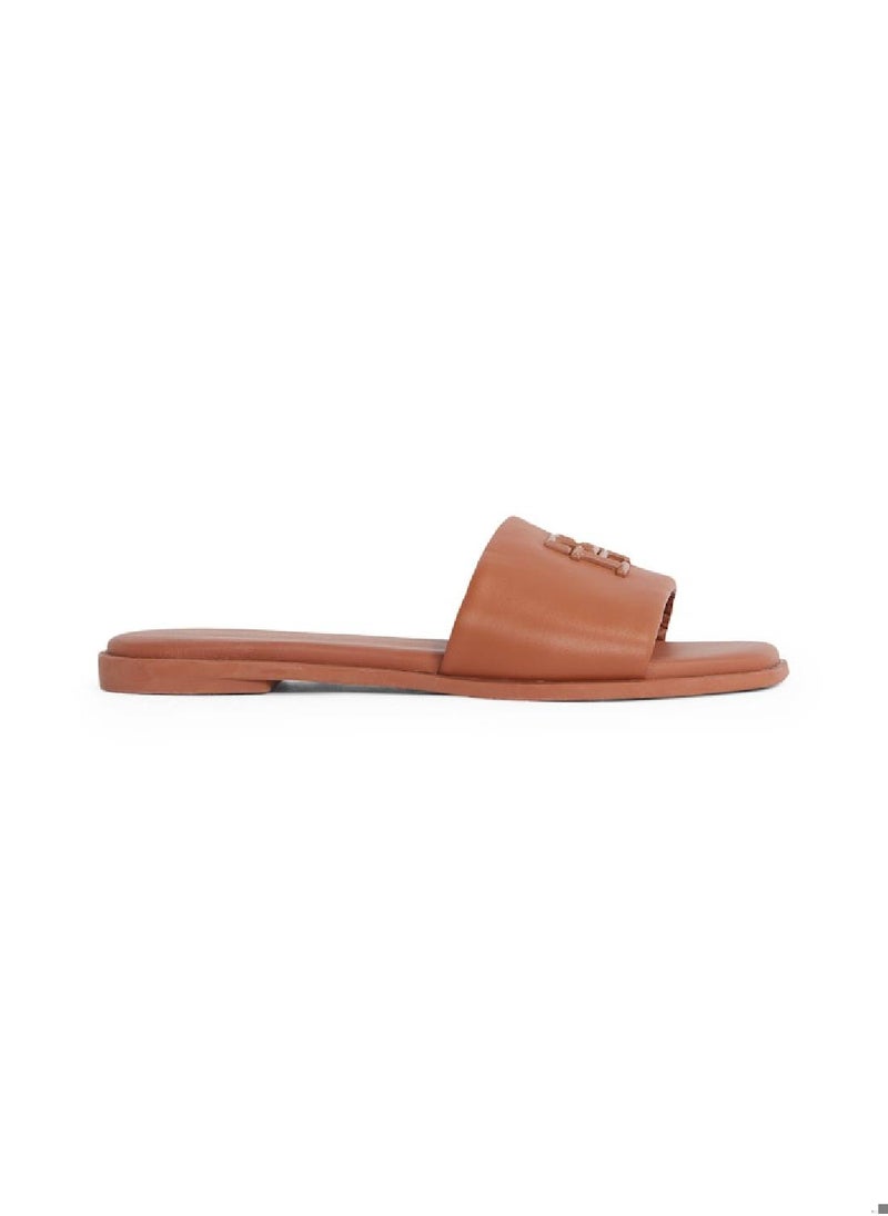 Women's Flat Mules - Leather, Brown