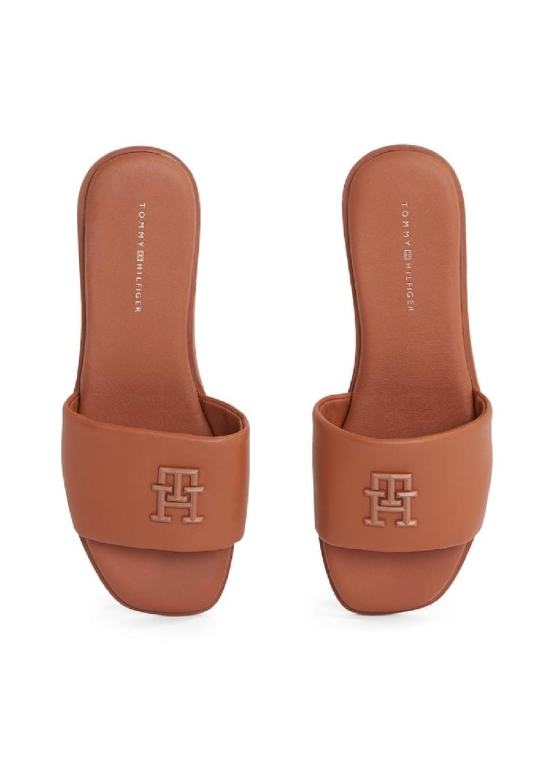 Women's Flat Mules - Leather, Brown