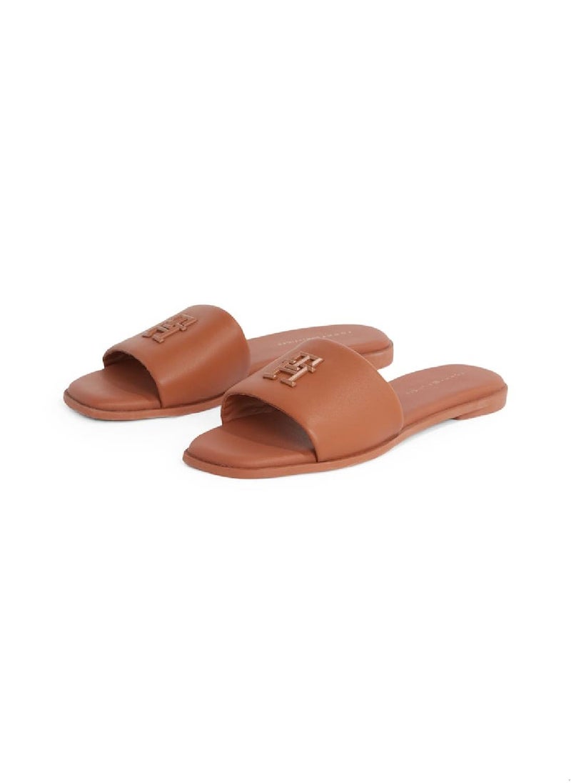 Women's Flat Mules - Leather, Brown