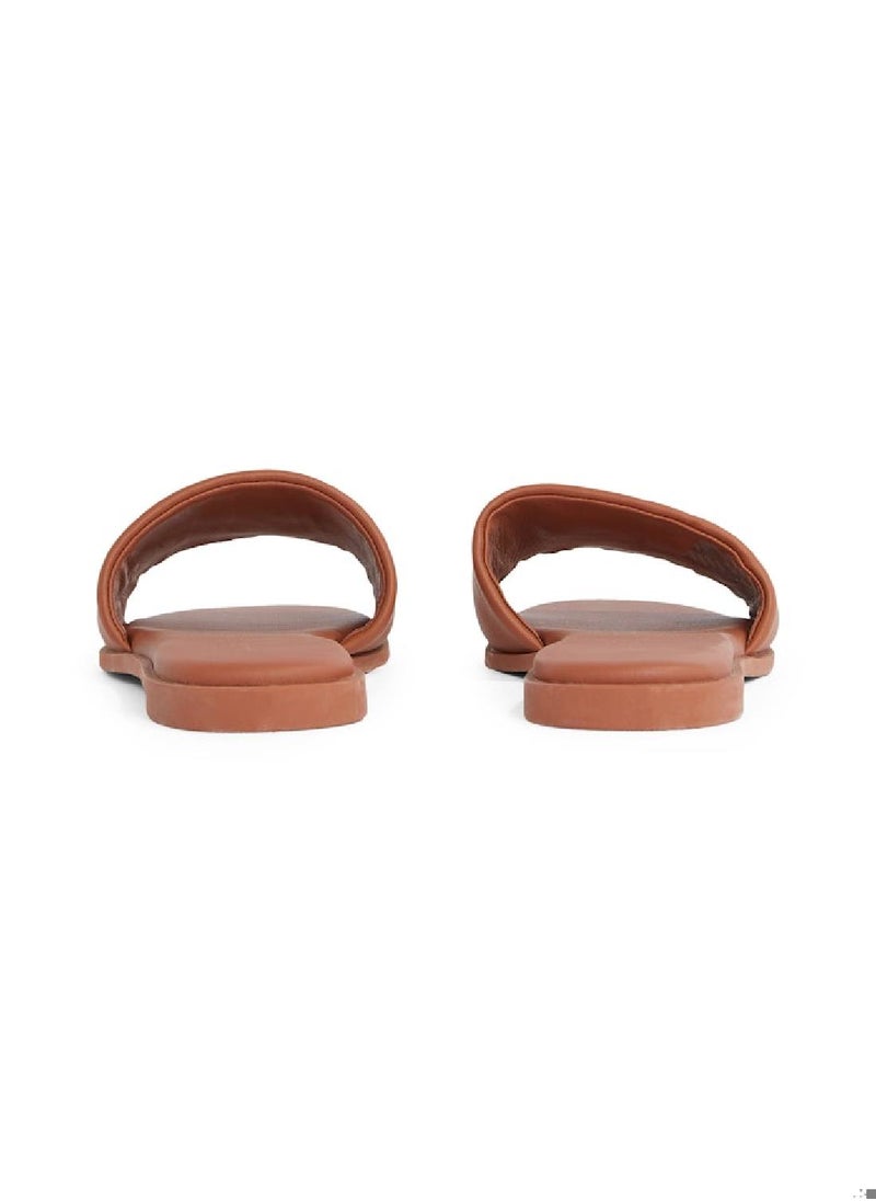 Women's Flat Mules - Leather, Brown
