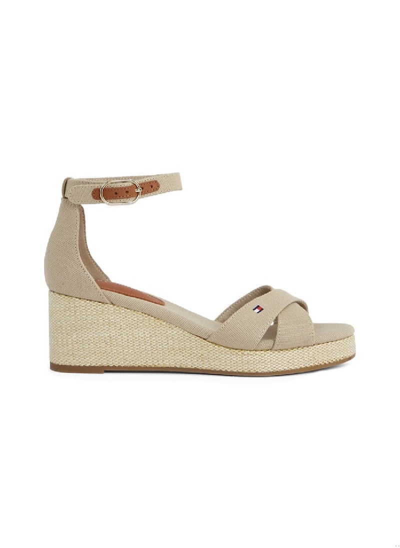 Women's Crossover Strap Wedge Espadrilles - Cotton, Beige