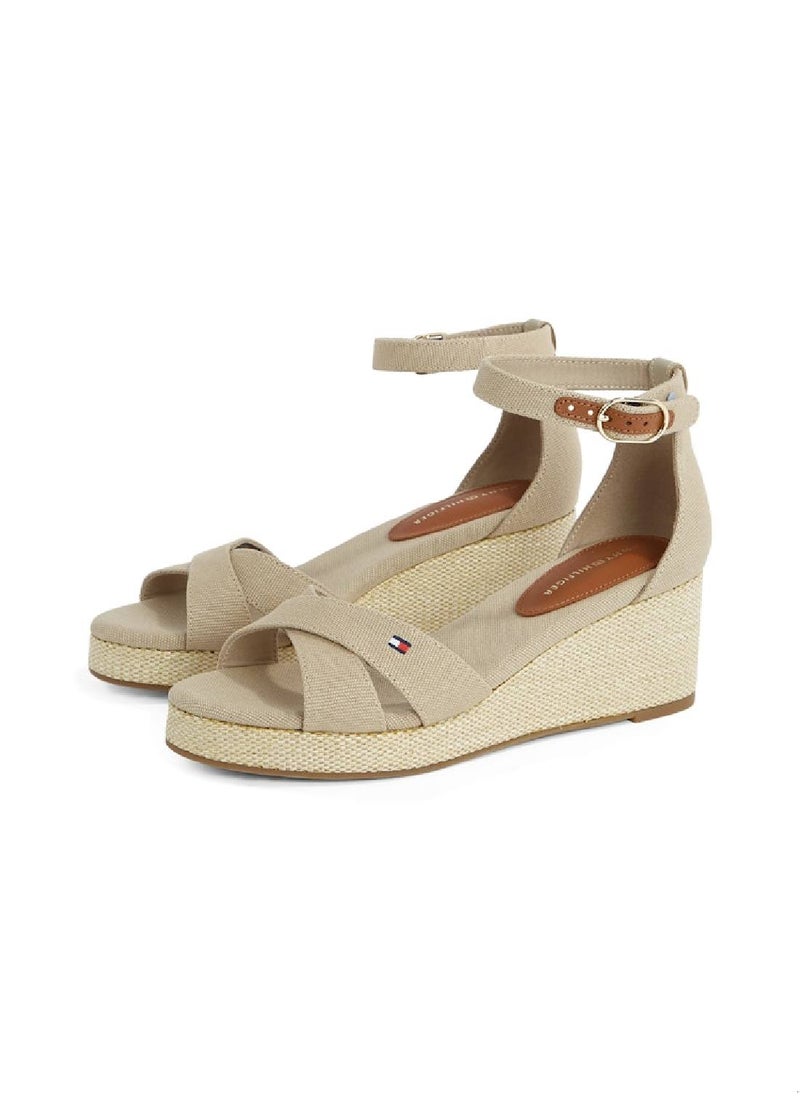 Women's Crossover Strap Wedge Espadrilles - Cotton, Beige