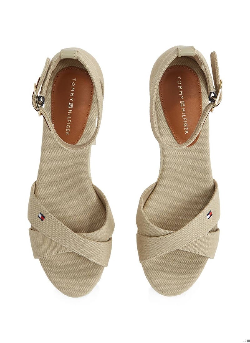 Women's Crossover Strap Wedge Espadrilles - Cotton, Beige