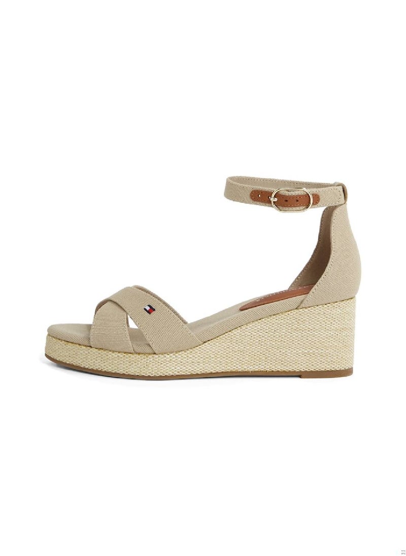 Women's Crossover Strap Wedge Espadrilles - Cotton, Beige