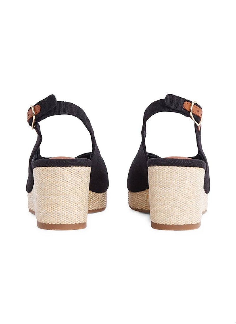 Women's Canvas Slingback Wedge Espadrille Sandals - Cotton, Black
