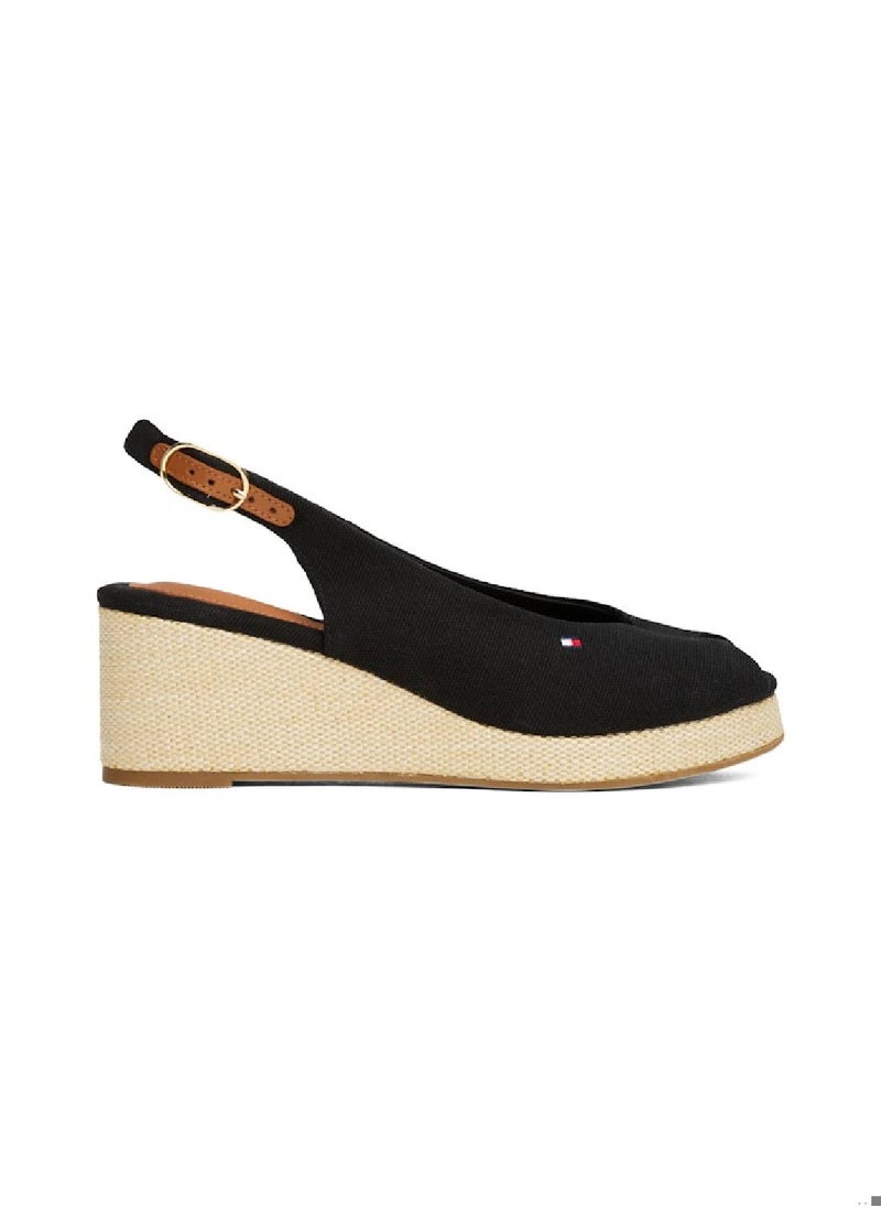 Women's Canvas Slingback Wedge Espadrille Sandals - Cotton, Black