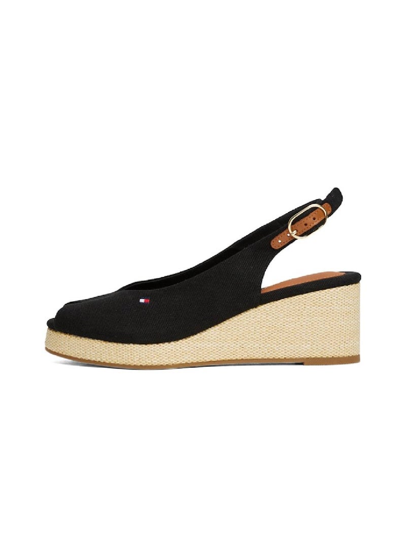Women's Canvas Slingback Wedge Espadrille Sandals - Cotton, Black