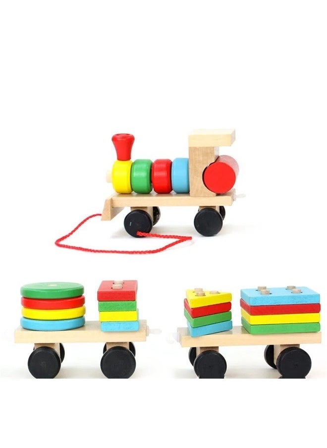 Wooden Train with Shape Sorter & Pegs - Fine Motor Skills Toy, Wooden Toddler Stacking Toys, Wood Shape Sorter Train