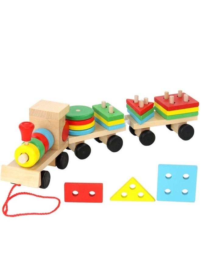 Wooden Train with Shape Sorter & Pegs - Fine Motor Skills Toy, Wooden Toddler Stacking Toys, Wood Shape Sorter Train