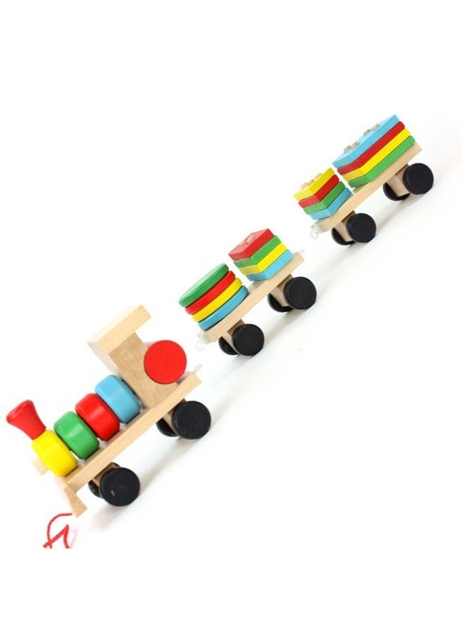 Wooden Train with Shape Sorter & Pegs - Fine Motor Skills Toy, Wooden Toddler Stacking Toys, Wood Shape Sorter Train