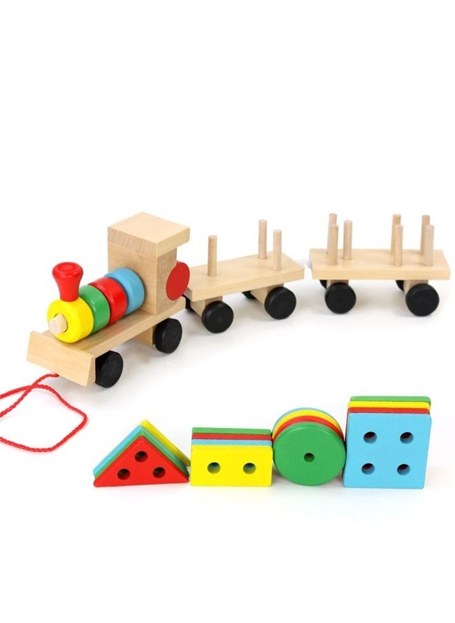 Wooden Train with Shape Sorter & Pegs - Fine Motor Skills Toy, Wooden Toddler Stacking Toys, Wood Shape Sorter Train