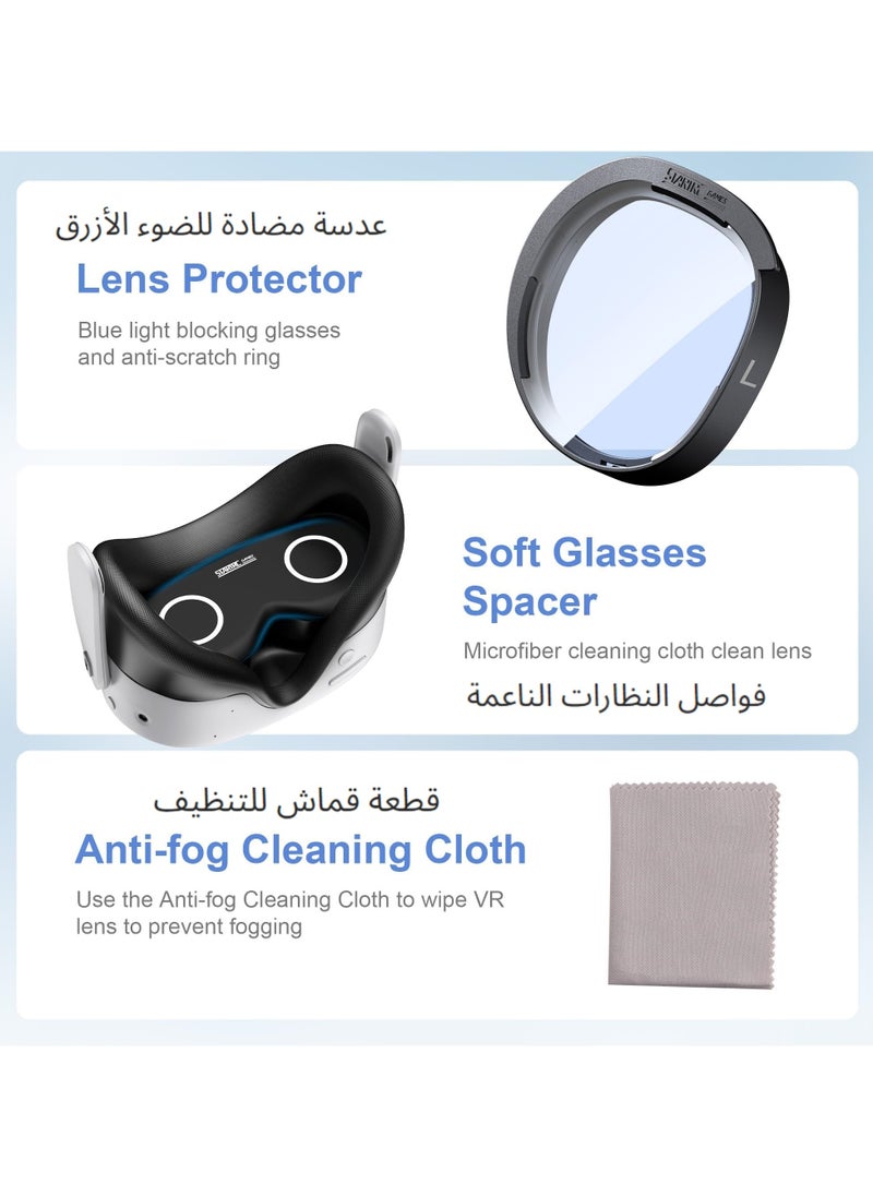 Lens Protector Set for Meta Quest 3S, Anti-Blue Light Lens with Anti-Scratch Ring , Glasses Spacer, Anti-fog Cloth, Accessory for Quest 3S