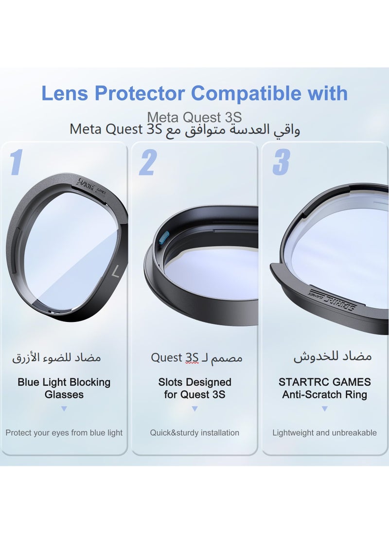 Lens Protector Set for Meta Quest 3S, Anti-Blue Light Lens with Anti-Scratch Ring , Glasses Spacer, Anti-fog Cloth, Accessory for Quest 3S