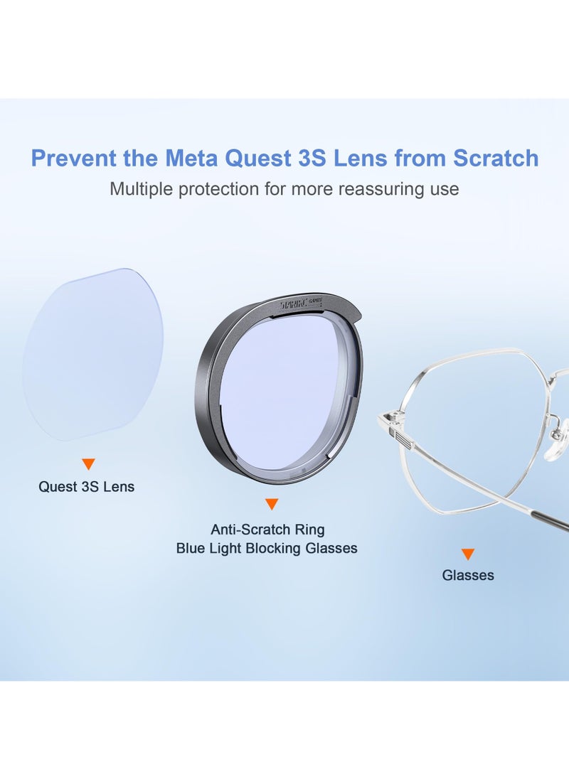 Lens Protector Set for Meta Quest 3S, Anti-Blue Light Lens with Anti-Scratch Ring , Glasses Spacer, Anti-fog Cloth, Accessory for Quest 3S