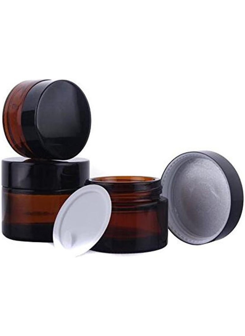 30ml 1 oz Amber Glass Jars Empty Refillable Make Up Cosmetic Storage Pot Travel Containers Bottles With White Inner Liners and Black Lids Prefect for Cosmetics and Face Cream Lip Balm Lotion 3PCS
