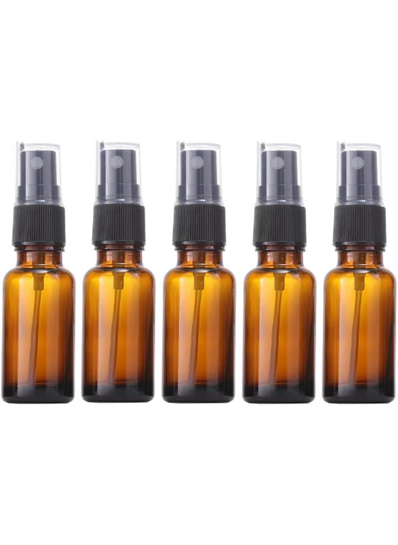 5Pcs 30ml 1oz Amber Glass Fine Mist Spray Bottles for Essential Oils Mini Spray Bottles Refillable Cosmetic Container Perfume Sample Bottles Vials with Black Sprayers for Skin Care and Aromatherapy