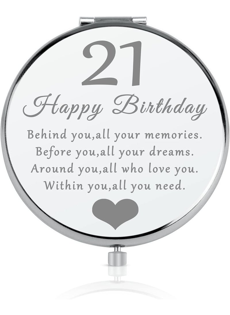 21 Year Old Birthday Gifts for Her 21st Motivational Gifts for Women Compact Pocket Makeup Mirror for Sister Niece Friend 21st Birthday Gifts Ideas for Women Stainless Steel Mirror Double Side Mirror