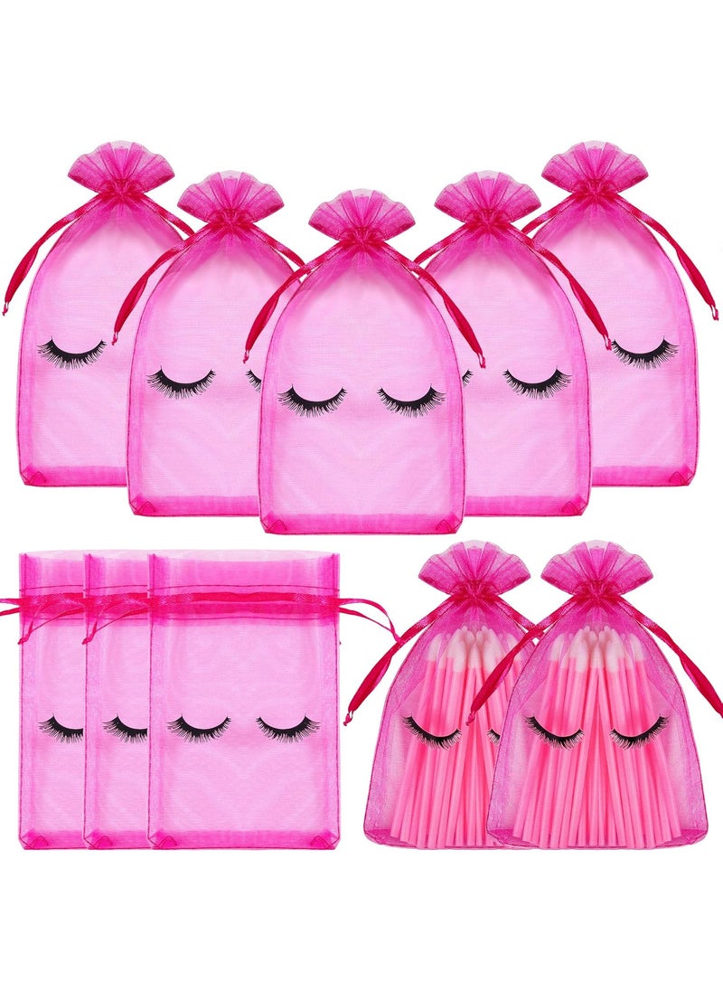 100 Pcs Eyelash Aftercare Bags 4 x 6 Inches Eye Lash Print Aftercare Makeup Bags Drawstring Cosmetic Bags Organza Beauty Bags for Women Makeup Jewelry Supplies (Pink)