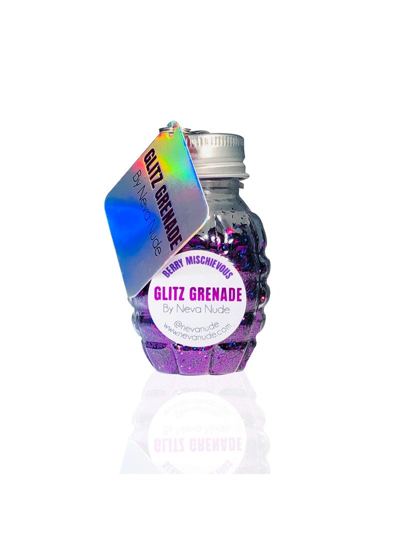 Neva Nude Face and Body Glitter Keychain - Chunky Glitter in Aloe for Festivals, Raves, and More | Cosmetic Grade | Super Sparkly (Berry Mischievous Purple Holographic Glitz Grenade)