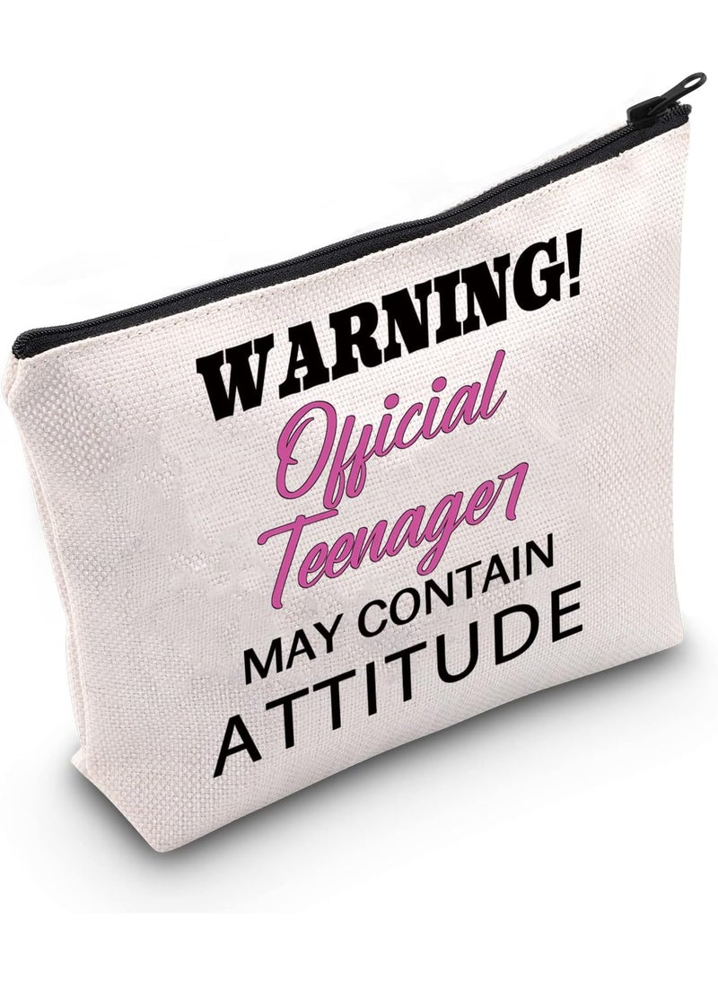 LEVLO Teen Birthday Gifts Warning Official Teenager May Contain Attitude Makeup Bags Official Teenager 13th Birthday Gifts(Official Teenager)