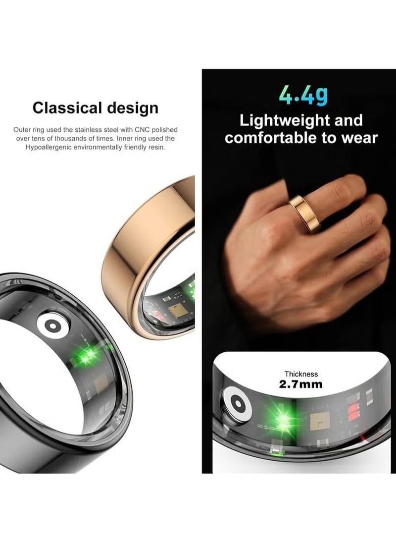 Smart Ring, Activity & Fitness Tracker Ring for Women/Men, No APP Subscription, Fitness Tracking Smart Ring with Calories/Heart Rate/ Monitoring, Waterproof (Gold, #10)