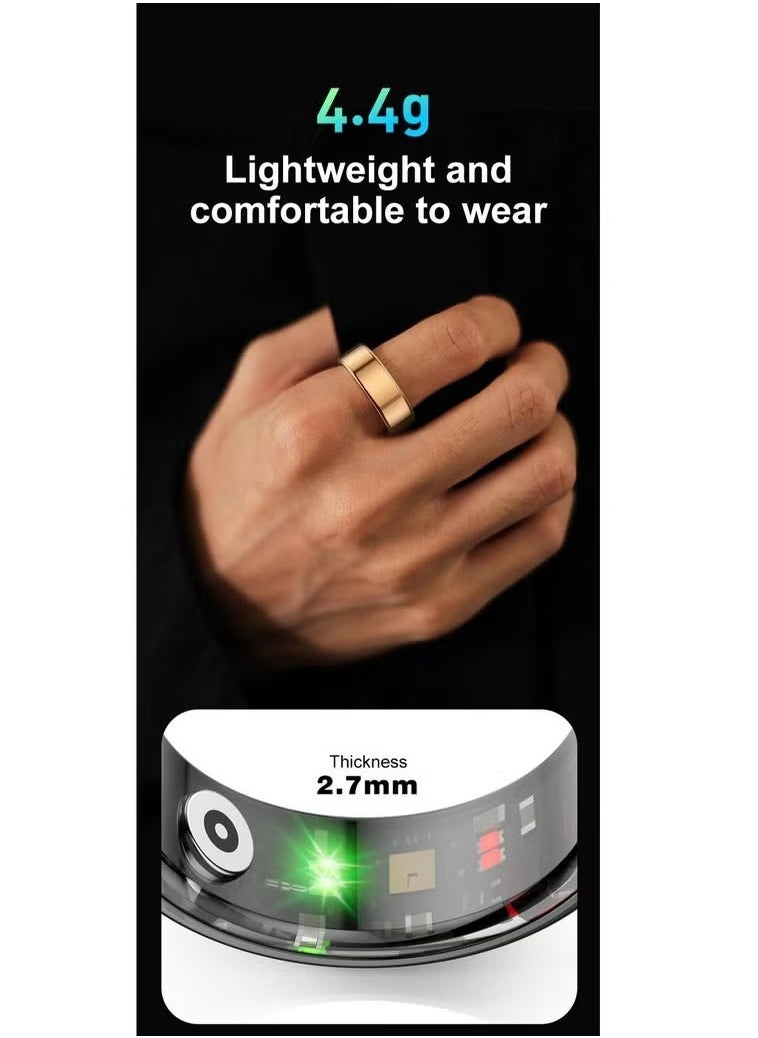 Smart Ring, Activity & Fitness Tracker Ring for Women/Men, No APP Subscription, Fitness Tracking Smart Ring with Calories/Heart Rate/ Monitoring, Waterproof (Gold, #10)