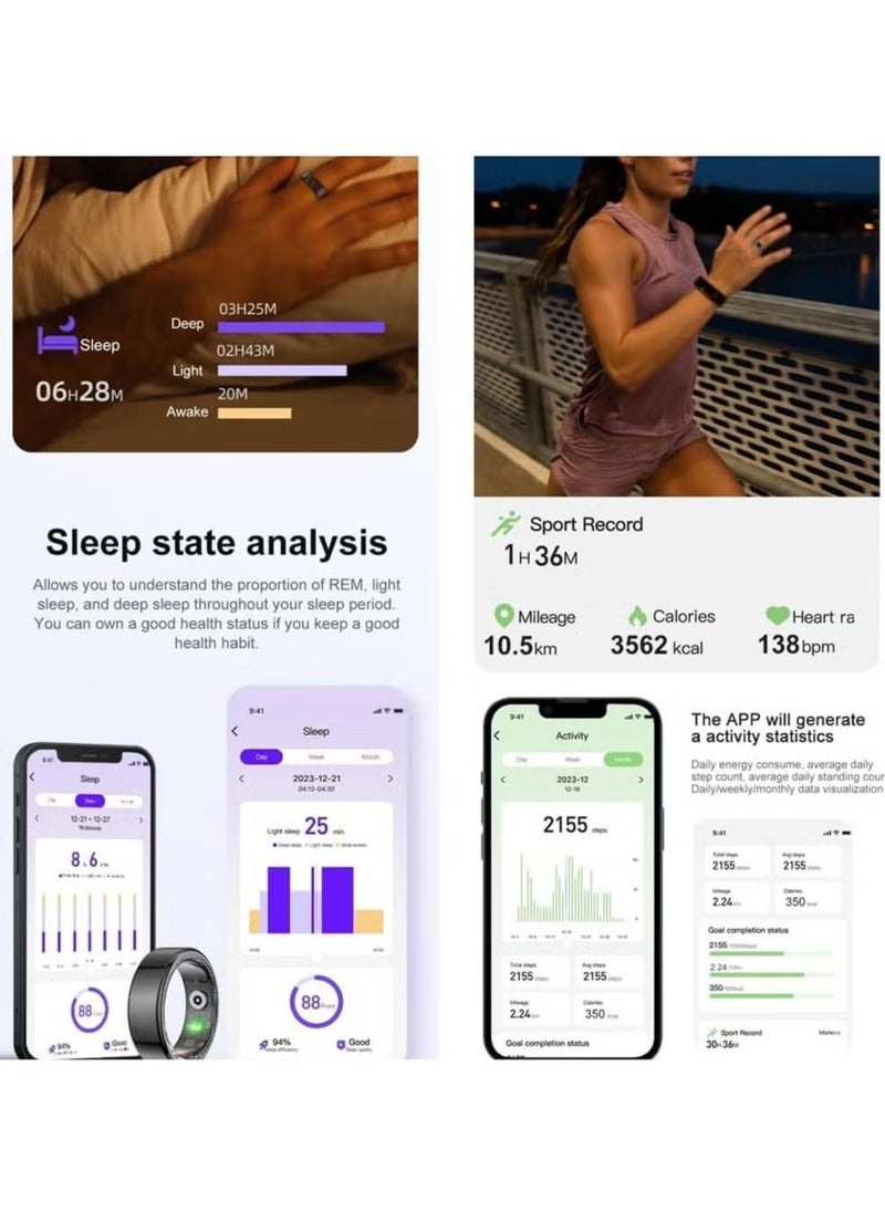 Smart Ring, Activity & Fitness Tracker Ring for Women/Men, No APP Subscription, Fitness Tracking Smart Ring with Calories/Heart Rate/ Monitoring, Waterproof (Gold, #10)