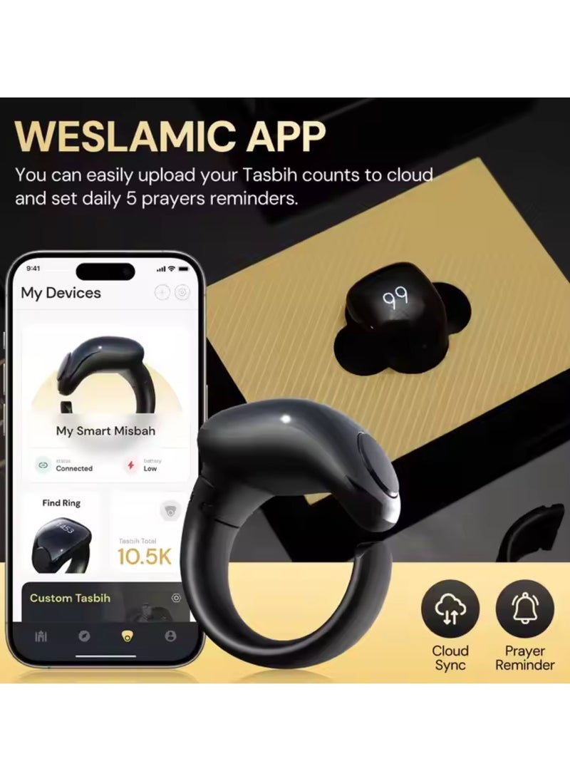 Smart Zikr Rings, Smart Electronic Finger Counter with OLED Display with 3 Replaceable Sizes (18/20/22mm)APP Support Digital Prayer Reminder Rings, Tasbeeh Counter and Dhikr Rings