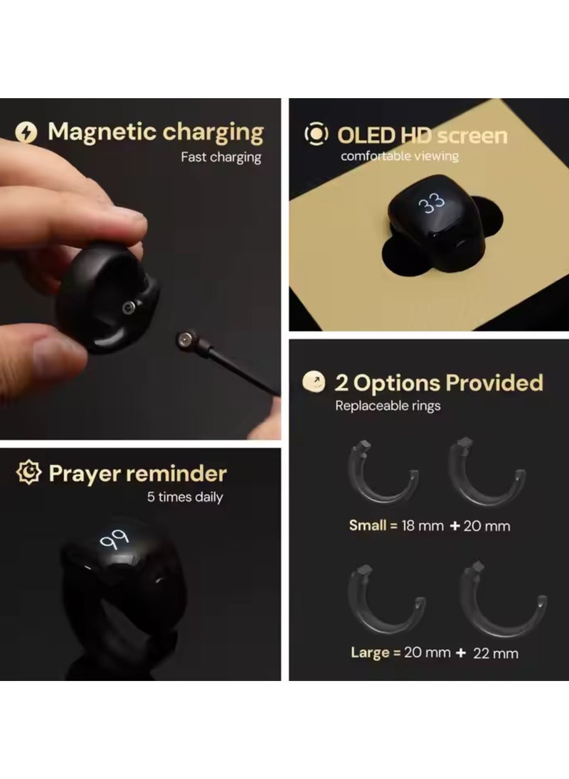 Smart Zikr Rings, Smart Electronic Finger Counter with OLED Display with 3 Replaceable Sizes (18/20/22mm)APP Support Digital Prayer Reminder Rings, Tasbeeh Counter and Dhikr Rings