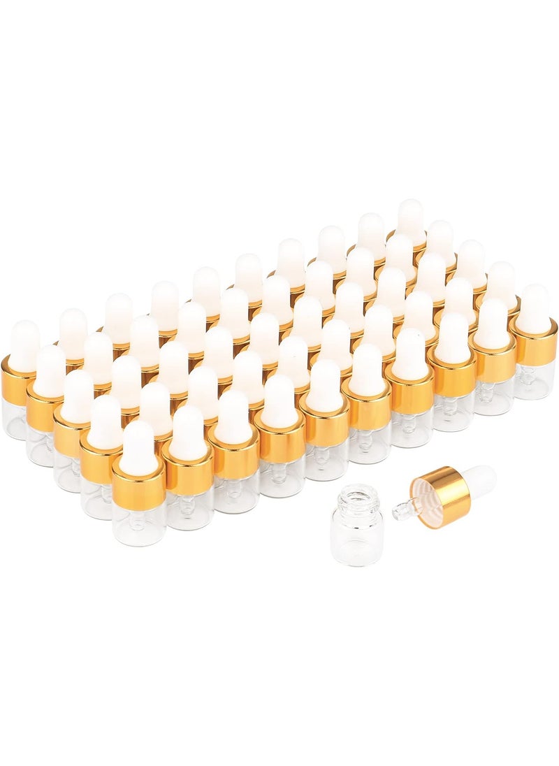 Wresty 50 Pcs Clear Glass Dropper Vails 1ml Mini Essential Oils Sample Dropper Bottles For Traveling Essential Oils Perfume Cosmetic Liquid,With 2 pcs dropper
