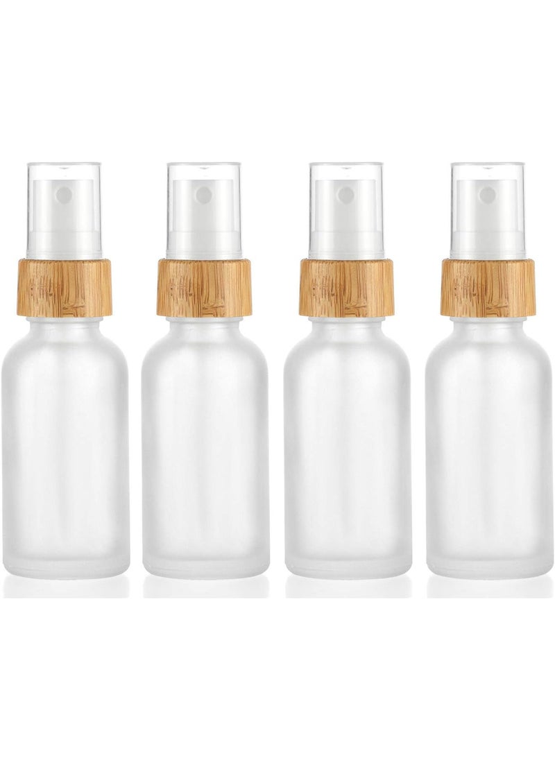 4 Pcs Frosted Glass Spray Bottle Fine Mist Atomizer Fragrance Perfume Sample Vial With Bamboo Lids Essential Oils Aromatherapy Sprayer Bottles (30ml(1oz))