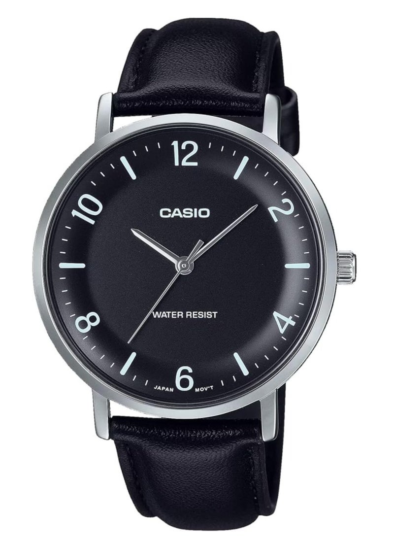MTP-VT03L-1BDF leather band black dial Watch