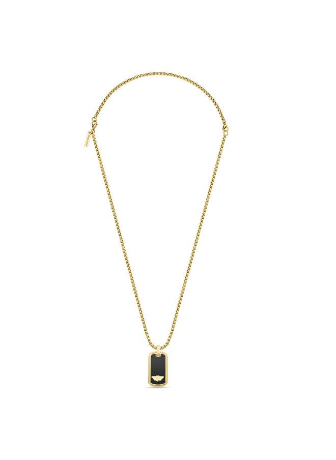 Stamp Necklace  IonPlated Black Tag with Wing Logo and GoldPlated Chain for Subtle Rebellious Style