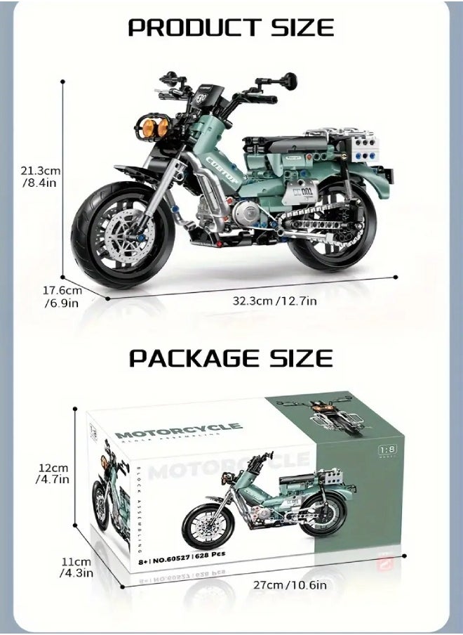 628pcs Technology Motorcycle, 1:8 Classic Street Car Model, Technology Piece Bricks, Desktop Decoration Ornaments, DIY STEM Puzzle Toys