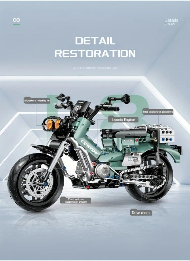 628pcs Technology Motorcycle, 1:8 Classic Street Car Model, Technology Piece Bricks, Desktop Decoration Ornaments, DIY STEM Puzzle Toys