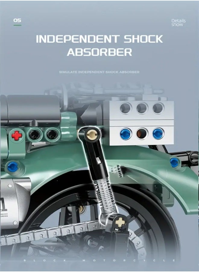 628pcs Technology Motorcycle, 1:8 Classic Street Car Model, Technology Piece Bricks, Desktop Decoration Ornaments, DIY STEM Puzzle Toys