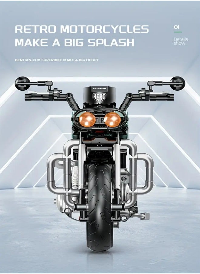 628pcs Technology Motorcycle, 1:8 Classic Street Car Model, Technology Piece Bricks, Desktop Decoration Ornaments, DIY STEM Puzzle Toys