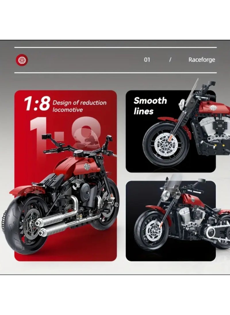 542pcs 1:8 Cool Technology Motorcycle Building Block Toys, Simulation Model, DIY Puzzle Assembly Compatible with 4.9mm Technology Building Blocks