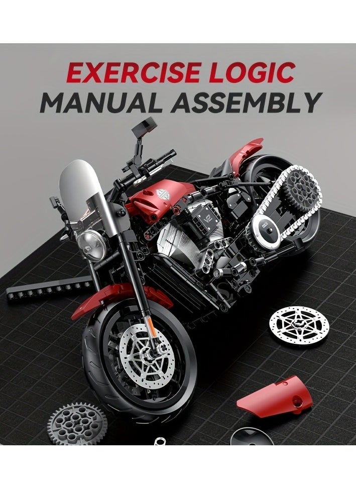 542pcs 1:8 Cool Technology Motorcycle Building Block Toys, Simulation Model, DIY Puzzle Assembly Compatible with 4.9mm Technology Building Blocks