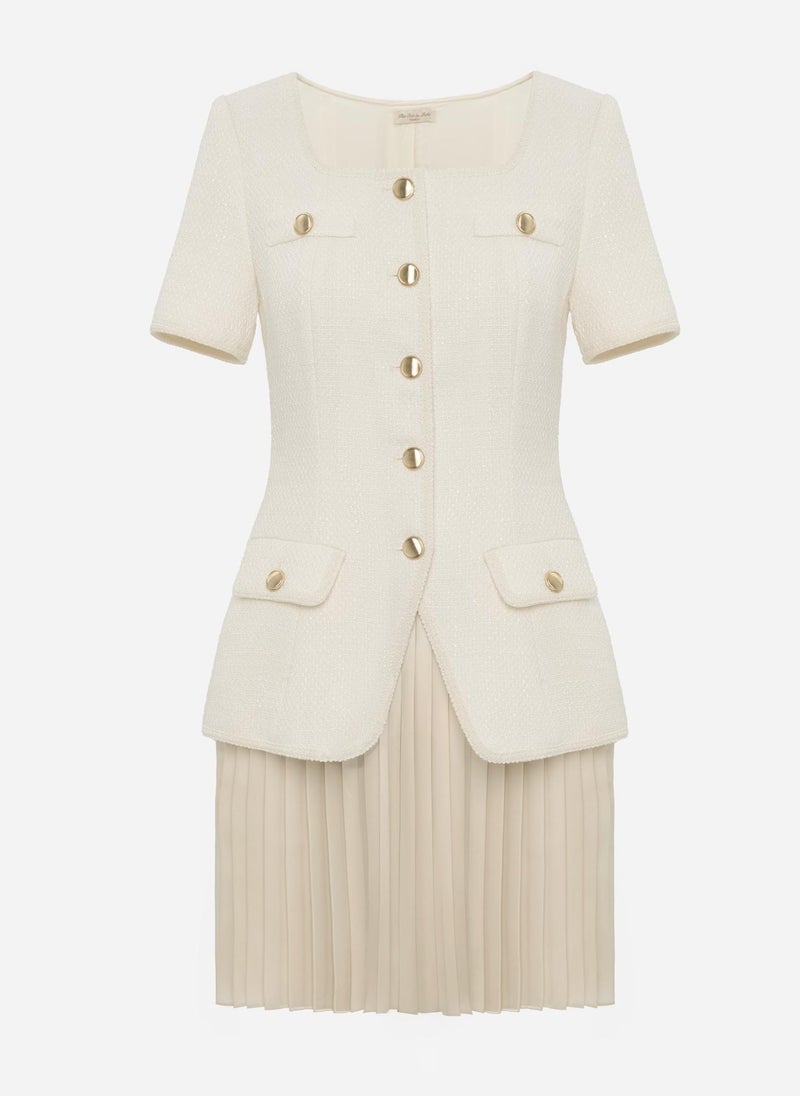 Tweed dress with pleated skirt