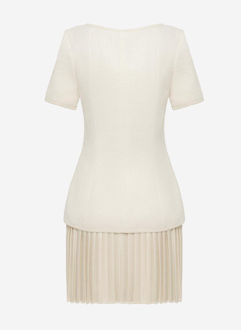 Tweed dress with pleated skirt