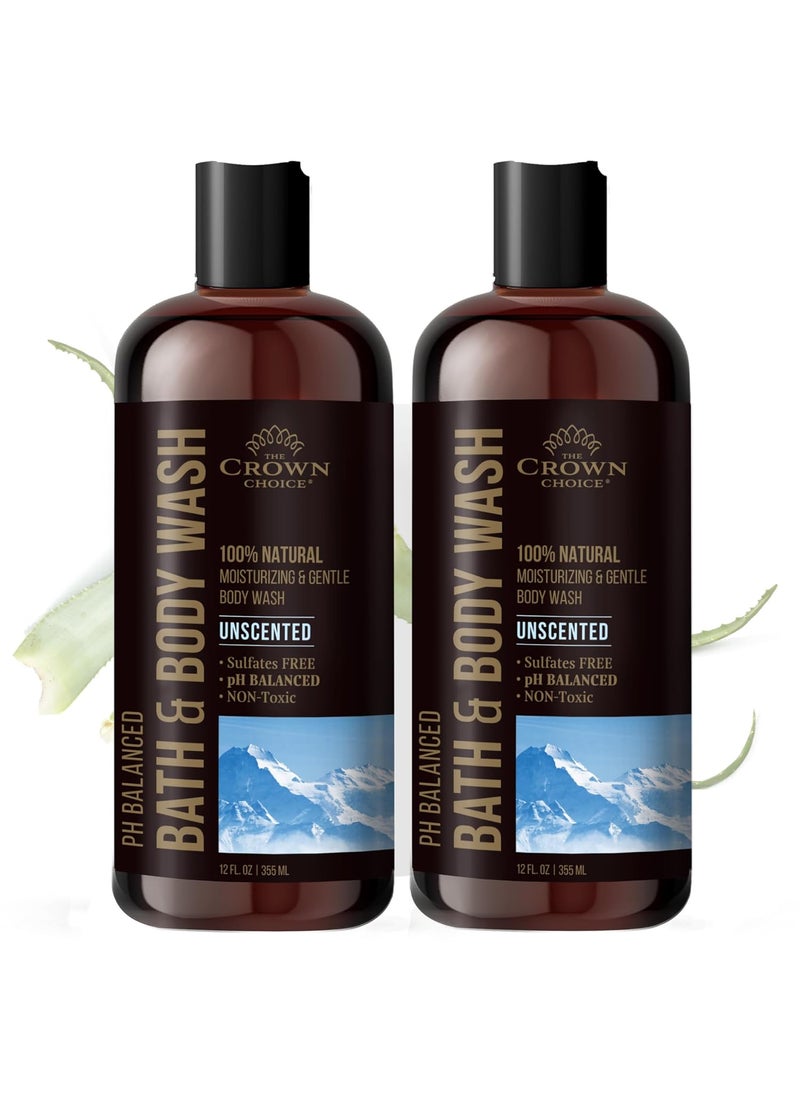 Natural Body Wash for Women, Men & Kids - Fragrance Free Body Wash - 12oz pH 5.5-Best pH Balance-Liquid Soap for All Skin Types-Moisturizing Sulfate & Chemical Free Shower / Bath Liquid Gel (2 PK)