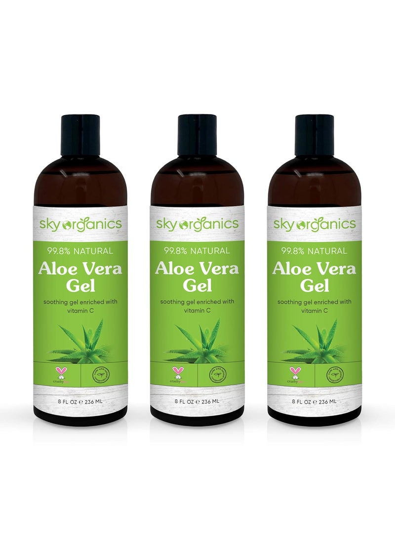 Aloe Vera Gel (8oz x 3 Pack) All Natural Ultra Hydrating Skin Cooling Aloe Gel, Non-Sticky Relief of Sunburns, Razor Burns, Bug Bites- Hair Conditioner & Gel- Cold Pressed, Made in USA