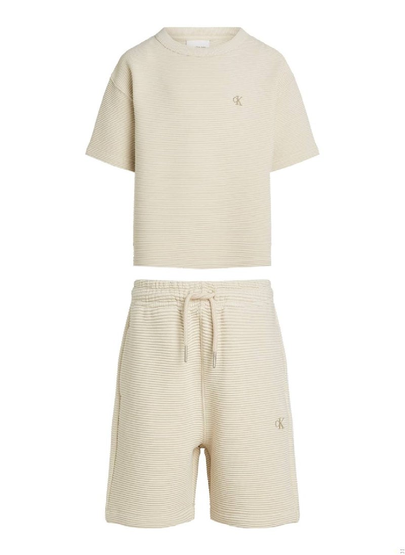 Boys' T-shirt And Shorts Set - Cotton Blend, Grey