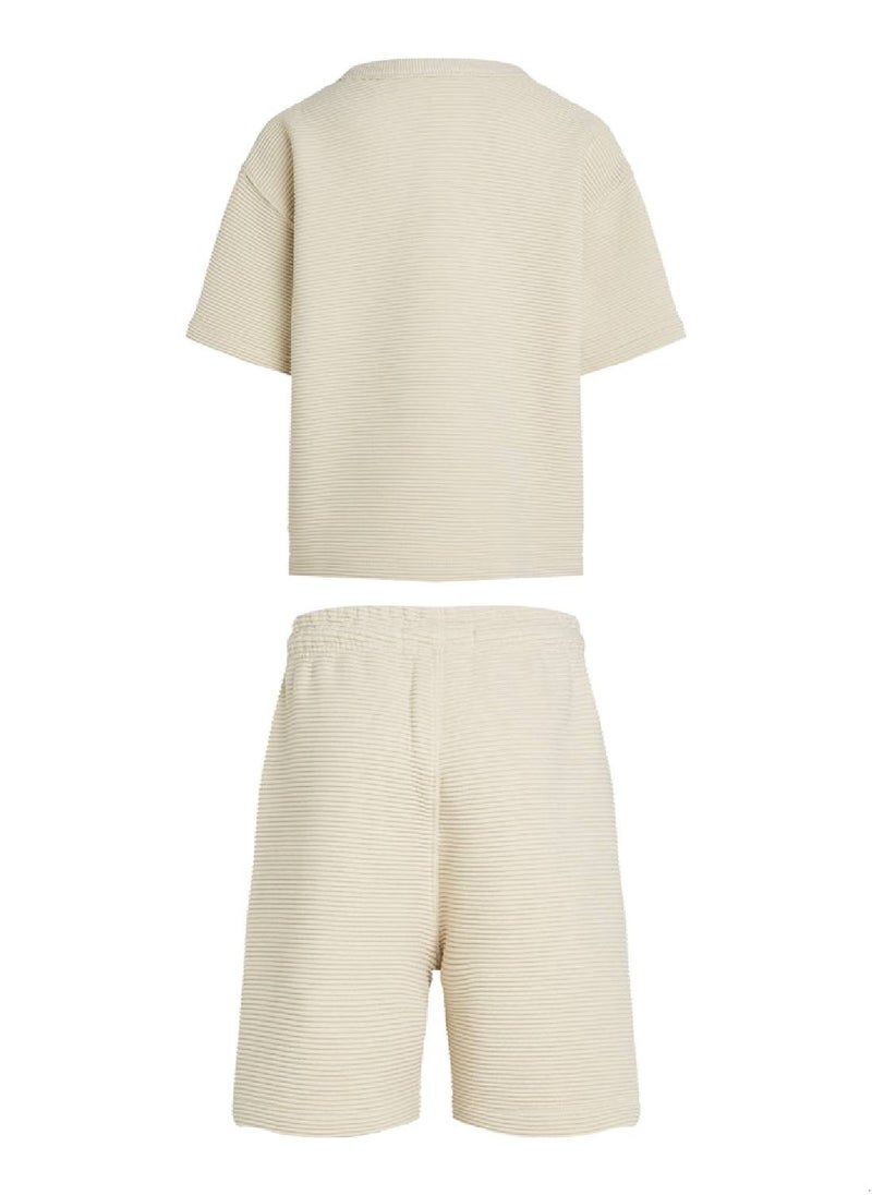 Boys' T-shirt And Shorts Set - Cotton Blend, Grey