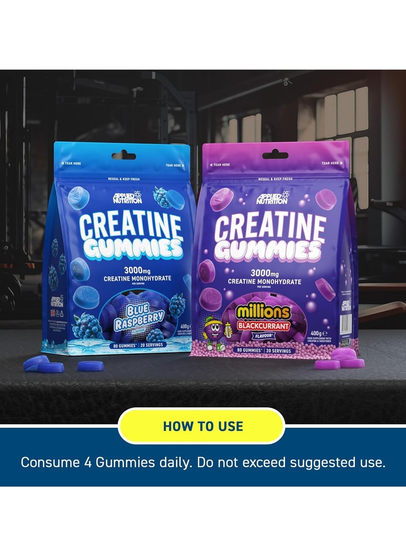Creatine Gummies Millions Blackcurant 80 Gummies, 3000mg Creatine Monohydrate Per Serving
