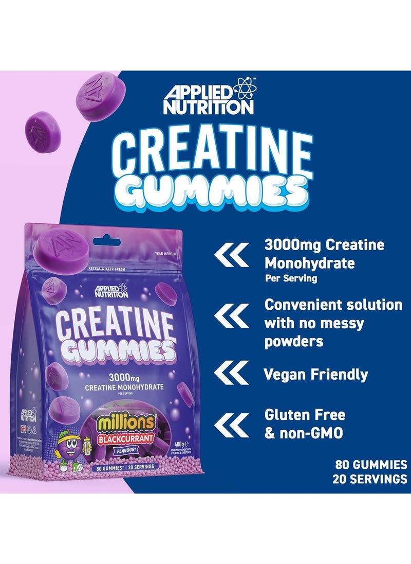 Creatine Gummies Millions Blackcurant 80 Gummies, 3000mg Creatine Monohydrate Per Serving