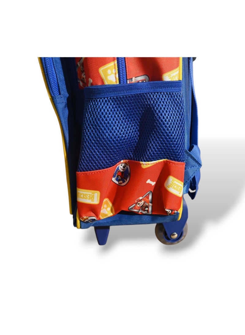 Paw Patrol Big Trucks Rolling Backpack, Kids School Trolley Bag with Wheels, Red and Blue